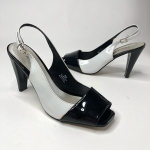 Pierre Dumas Color-block Slingback Peep-toe Heels